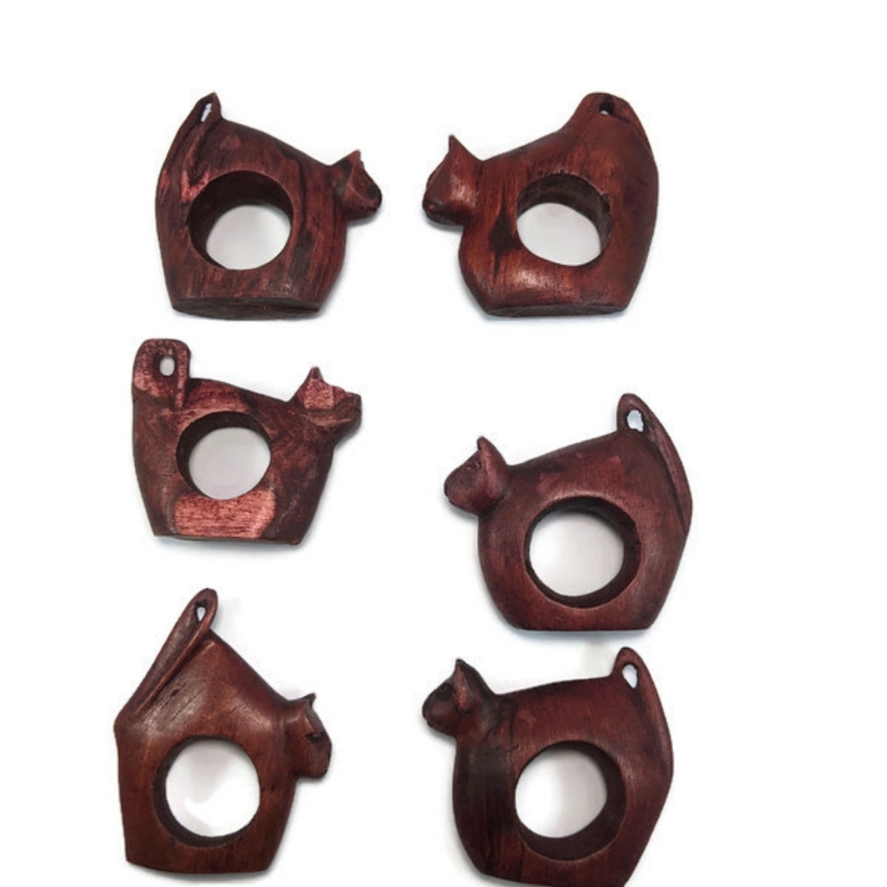 Wood Cat Figurine Napkin Holder Handcarved Unique